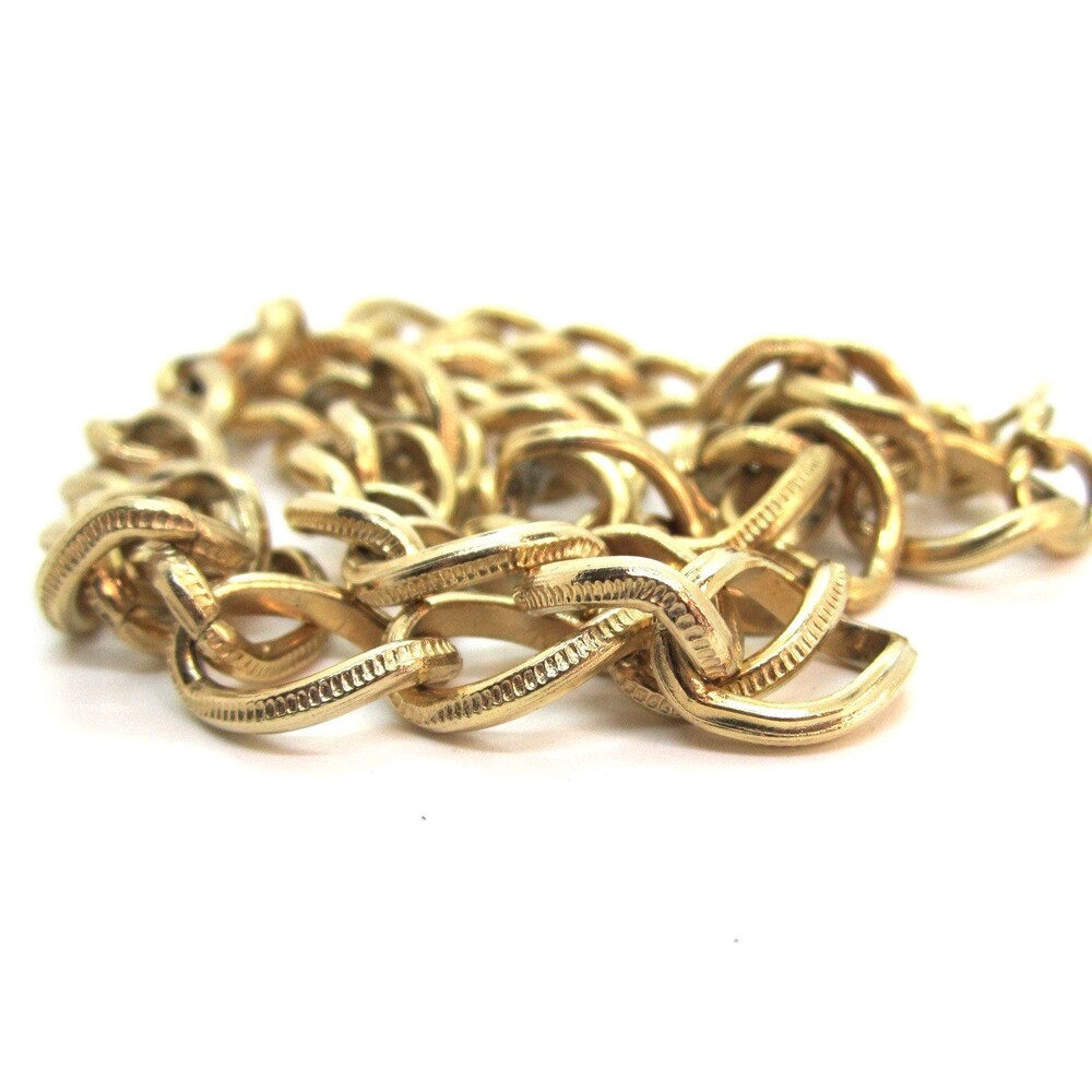 Vintage Chunky Chain Necklace Gold Tone Textured Oval Link Long 18"